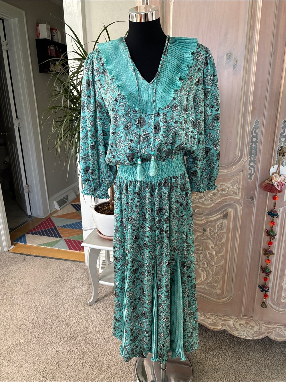1980’s Diane Freis Original Teal Georgette Midi Dress